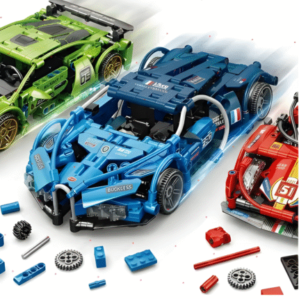 DIY Four Grid Pull-Back Racing Car Toy, Building Blocks Kit, Ages 6+y, Creative STEM Fun & Safe Gift for Kids
